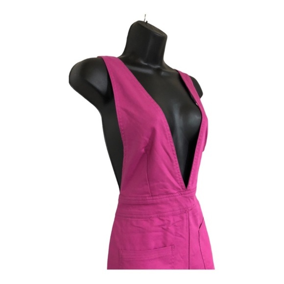 Sincerely Jules pink‎ khaki plunge front overalls jumper size small new - Picture 2 of 16